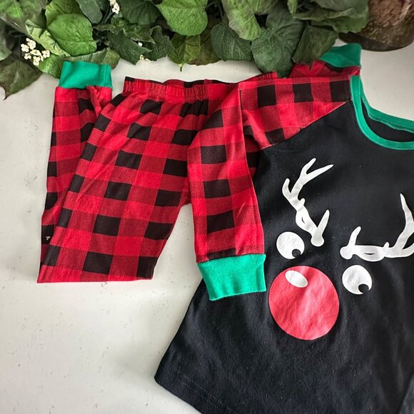 Kids Reindeer Christmas Pajamas Set Size 6 Little Pajamas Cotton Black & Red Pla - Picture 7 of 9